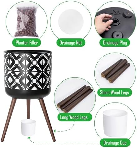 D'vine Dev Planter Pot with Wood Stand, 16 in, White/Black, 88-G-E-4 - Image 4
