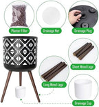 D'vine Dev Planter Pot with Wood Stand, 16 in, White/Black, 88-G-E-4 - Image 4