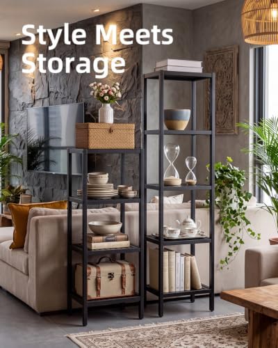 SMIBUY Bathroom Storage Shelf, 4-Tier Bamboo Rack Organizer, Multifunctional Shelving Unit for Living Room Bedroom Kitchen (Black) - Image 4