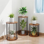 Plant Stand Indoor,small plant stool,Flower Pot Corner stand holder,Mid Century Heavy Duty Metal Tall Home Decor,Modern Round End Table,Small Rustic Display Stand for Living Room,Bedroom(Brown,2 Packs) - Image 2