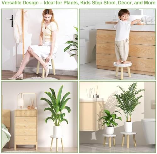5-Pack Wood Plant Stands Indoor, Single Plant Stand for 6-12 Inch Pots, Mid-Century Modern Plant Stool, Tall Plant Stand for Large Plants for Living Room, Balcony, Office (White) - Image 7