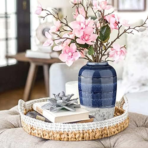 Decorative Ceramic Vases for Home Decor Two Tone Boho Flower Vase for Table Centerpieces Big Blue Pottery Vase Table Flowers Decor Vase Living Room Shelf Fireplace - Image 4