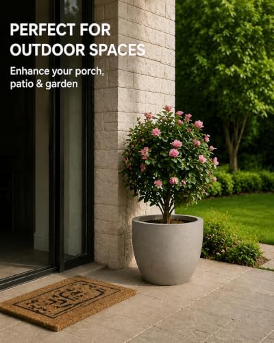 Kante 18" Concrete Planter, Round Bowl Buff Cement Plant Pot - Image 5