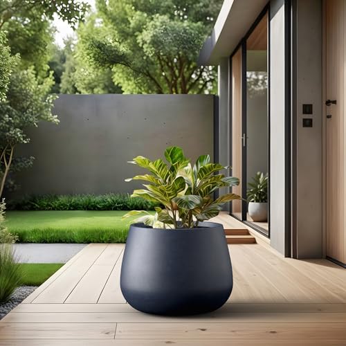 Kante Accent Round Curved Charcoal Concrete Planter 18.1" Dia, Outdoor - Image 6