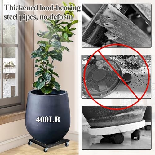 Heavy Duty Plant Caddy with Wheels, 12'' Rolling Plant Stand, 2 Pack, Black - Image 5