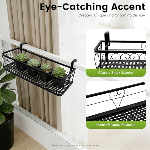 Floating Garden Railing Planter Shelf Balcony Hanging Flower Rack Basket with Hooks Iron Railing Planter Holder Decorative Window Flower Pot Stand for Outdoor Garden Plants Fence Patio - Image 5