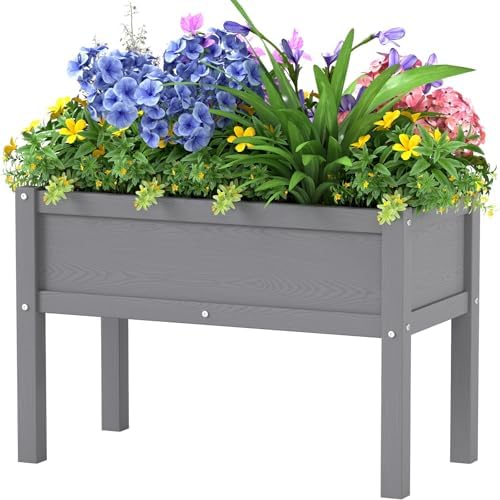 Small HDPE Raised Garden Bed, Elevated Planter Box with Legs, Outdoor All-Weather Planter Raised Beds for Seeds, Herbs, Flowers, Vegetables (Grey) by BIVODA