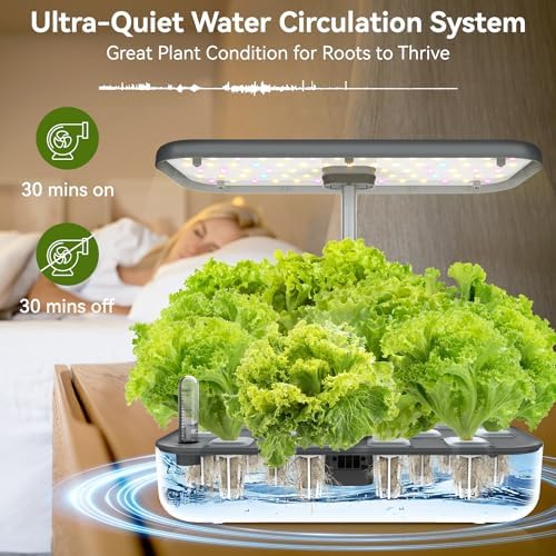 Hydroponics Growing System, 12 Pods Indoor Herb Garden Kit w/Full-Spectrum 36W Grow Light, Indoor Herb Garden Automatic Timer, Height Adjustable 3.5L Water Tank, Gifts for Men Women (Grey) - Image 2