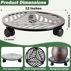 3 Packs Large Metal Plant Caddy with 3 PU Wheels 12" Heavy-Duty Wrought Iron Rolling Plant Stands Indoor Outdoor Wheeled Plant Dolly Planter Mover Rollers Plant Trolley Cart, Plant Saucers Included - Image 4