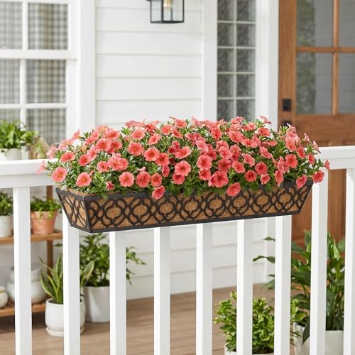 Y&M 36 Inch Window Deck Planter with Coco Liner, Metal Hanging Flower Boxes for Fence, Railing, Balcony, and Outdoor Garden Lawn – 4pcs - Image 7