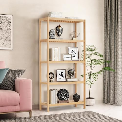 5-Tier Bamboo Freestanding Multi-use Shelf Unit Bookshelf Bookcase - Image 6