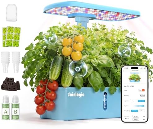 Sainlogic Hydroponics Growing System, 12-Pod Indoor Herb Garden with 24W LED Grow Light, WiFi App Control, Adjustable Height, Quiet Pump & Auto Timer for Herbs and Vegetables by Sainlogic