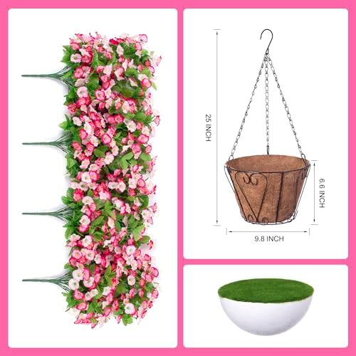 Artificial Flowers with Hanging Basket, Outdoor Faux Plants UV Resistant - Image 2
