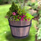 Gardenised Medium Wooden Whiskey Barrel Planter, 15" Dia x 12" High - Image 2