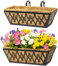 2 Pack 16 Inch Window Boxes Planters Railing Planter Box with Adjustable Brackets for Porch Fence Patio Balcony Hanging Flower Baskets with Coco Liners for Outdoor Garden Decor - Black by KarlliuHOMEGARDEN