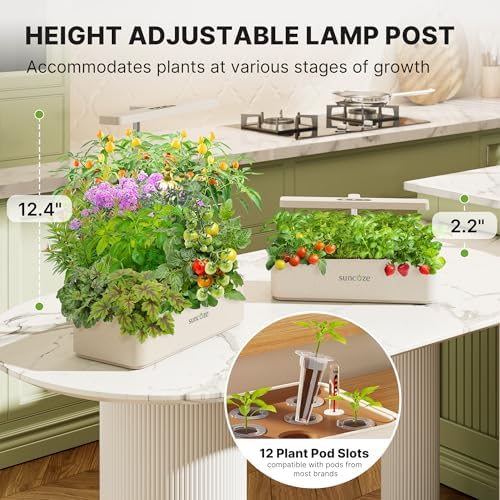 SUNCOZE Hydroponics Growing System, Compact 12 Pods Indoor Garden, Beige - Image 2
