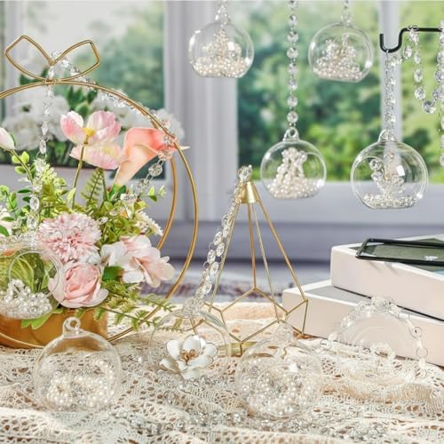 Glikceil Hanging Glass Tealight Holder with Crystal Garland, 34 Pcs, Clear - Image 4