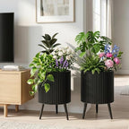 GIANTEX Plant Pot with Stand Set of 2, 16.5" & 14.5" Metal Plant Stand - Image 2
