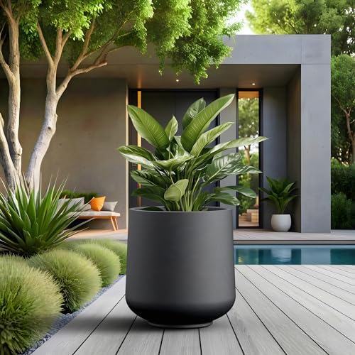 Kante Black Concrete Planter 16.5" Dia All-Weather Round Large Pot - Image 5