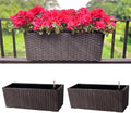 LaLaGreen Outdoor Rail Planter for Balcony (20 Inch, 2 Pack) Large Black Self Watering Railing Planters with Brackets, Rectangular Plastic Window Flower Box Fence Designer Choice with Rattan Pattern by L%C3%A1L%C3%A1Green