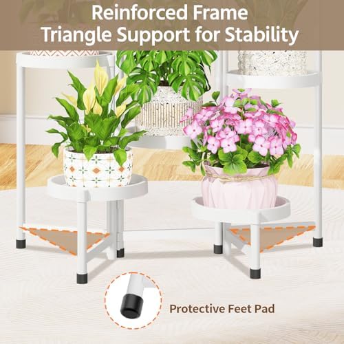 LASZOLA Plant Stand Indoor Outdoor Tall with Plastic Tray, 7 Tiers White - Image 5