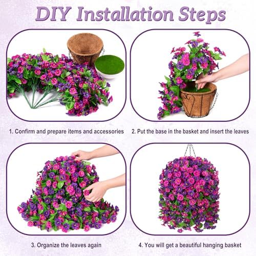 Ammyoo Artificial Fake Hanging Flowers Basket for Spring Summer Decor - Image 7