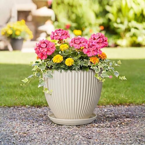 Ceramic Plant Pots, 10 Inch Pots for Plants with Saucer, Cream White - Image 5