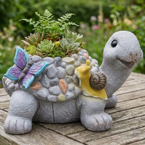 Elenon Tortoise Planter for Succulents Indoor Outdoor with Drainage Hole, Unique Home Garden Decor Resin Cute Turtle Flower Pot Gift Idea for Plant Lovers by ELENONSTATUE