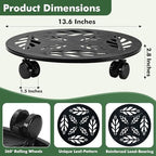 Planterhoma 4 Packs 14 Inch Rolling Plant Stand with Wheels Metal Plant Caddy with Wheels Heavy Duty Plant Rollers with Wheels Round Wrought Iron Plant Stand with Clear Saucers, Matte Black - Image 4
