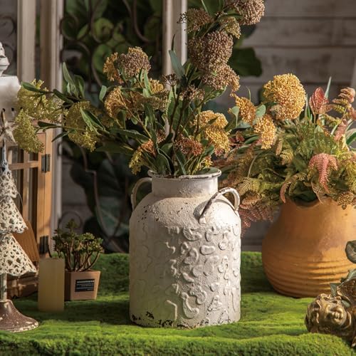 Vintage Distressed White Milk Can Planter, 11 Inch Rustic Iron Decorative Flower Pot, Classic Shabby Chic Plant Pot for Indoor Outdoor Table Mantel Entryway Home Decor (11" H x 8.3" W) (A2571) by Unknown