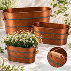 Zonon 3 Pcs Oval Galvanized Flowers Planter Tub with Handles, 17/12/10 in by Zonon