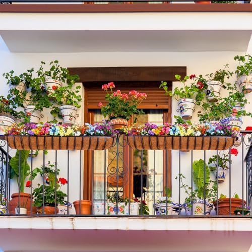 Tessco for you 4 Pack 48 Inch Window Baskets with Coconut Liner 4 Adjustable Flower Brackets Window Deck Planters Boxes Railing Planter Metal Hanging Flower Planter for Indoor Outdoor Lawn - Image 7