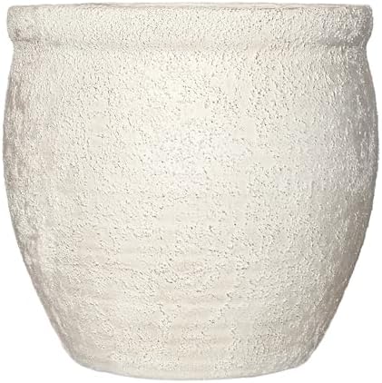 12" Dia Fiberstone Planter – Modern Farmhouse Indoor/Outdoor Flower Pot, Beige Container with Grainy Matte Texture & Built-in Drainage Hole | Decorative Pot for Patio, Porch, Garden by Haispring