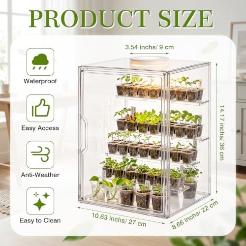 Novabright Mini Greenhouse Indoor with Grow Light Clear Acrylic Plant Cabinet, Tabletop Indoor Greenhouse Kit DUSB White & Warm Light for Succulents, Herbs(with Dividers) - Image 2