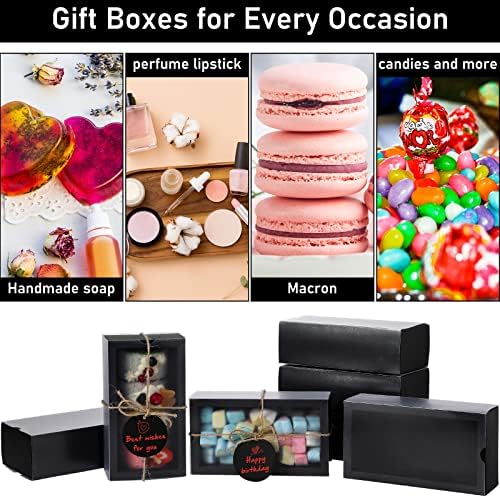 Roowest 50 Sets Gift Boxes Kraft with Tags, 6.3 x 3.5 x 2 Inch, Black - Image 5