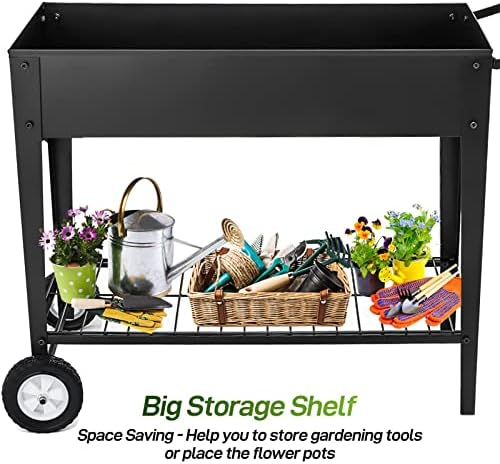 GARFANS Raised Garden Bed, Metal Raised Planter Box Outdoor with Legs, 2 Wheels and Shelf, Elevated Garden Bed Box for Vegetable Indoor Herb Flower Backyard Patio, 40" L x 16" W x 31.5" H - Image 4