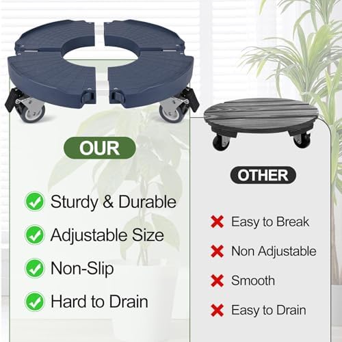 ToLanbbt 4 Pack Plant Caddy Stands with 360° Wheels Adjustable 15-22 in Rolling Stands Heavy Duty Large Plant Carts Dolly with Casters 440lbs Capacity for Large Planter, Garden Pot, Flower Pot, Blue - Image 6