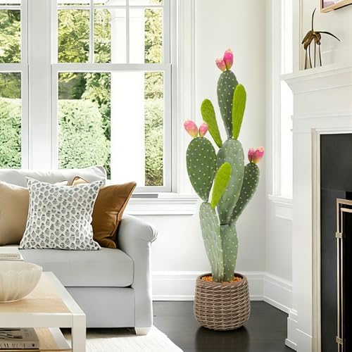Artificial Cactus Plant Outdoor, 41” Tall UV-Resistant Fake Cacti Plants with Realistic Pads & Vibrant Fruits in Brown Pot, Faux Floor Plant for Indoor Home Living Room Foyer Porch Balcony - Image 6