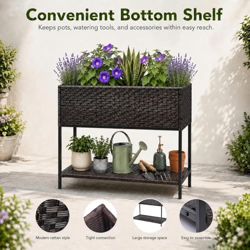 Rattan Wicker Raised Storage Garden Bed 3x1.5x2.5 ft Planter Box - Image 6