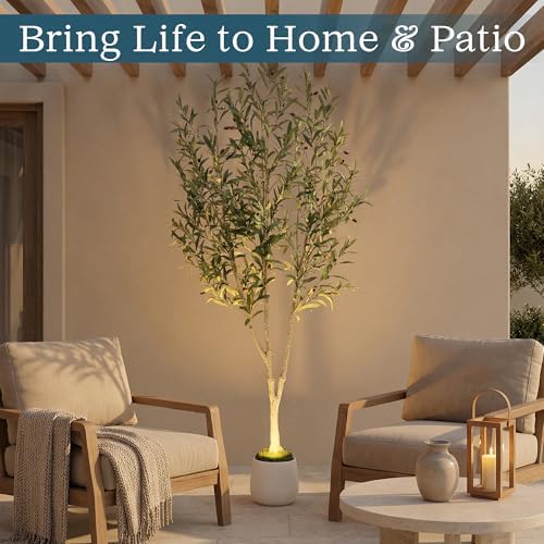 6ft Artificial Olive Tree with LED Light & White Pot - Fake Indoor Plant - Image 5