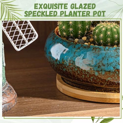 2 Pcs 7.3'' Shallow Succulent Planters Pots, Blue - Image 4