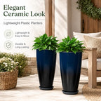 Neoaider Set of 2 Tall Planter, 21 inch Large Plastic Planter, Dark Blue - Image 2