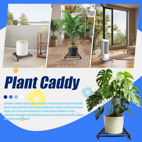 2PCS 18 Inch Plant Caddy with Wheels Lockable Heavy Duty Trolley Large Metal Square Plant Dolly Plant Roller Base Potted Stand Suitable for Indoor Outdoor Plant Pots Black - Image 6