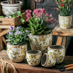Plant Pots Spring Lemons Pattern Planter Succulent Pots 4" D - 7.3" D Large Planter Pots with Drainage Hole, Decorative Garden Pots Round Ceramic Pots Outdoor Plant Pots Spring Decor - Image 2