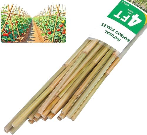 Natural Bamboo Plant Stake, （4FT 50Pcs） Sturdy Bamboo Poles, Durable Plant Bamboo Stake, Garden Climbing Plant Bracket. by Groovboo