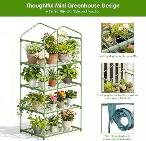 4 Tier Mini Greenhouse, 27 x 19 x 62 Inch Portable Green House with PVC Cover and Steel Frame for Indoor Outdoor Plants, Seedlings, Herbs, Vegetables - Image 4