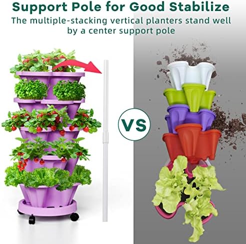 Strawberry Vertical Planter GardenTower, 5 Tiered Stackable Planter with Support Pole, Stacking Herb Vegetable Planters Indoor and Outdoor - Purple - Image 3