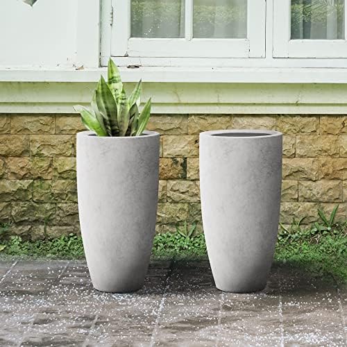 Kante 23.6" H Natural Concrete Tall Planters Two Pack, Large Outdoor Indoor Garden Plant Pots with Drainage Hole and Rubber Plug, Modern Decor for Home and Garden - Image 6