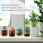 12 Pcs Succulent Pots 2.5 Inch Mini Ceramic Succulent Garden Flower Pots Planters with Drainage and Bamboo Tray for Indoor Garden Plants Planters Colorful Flower Pot(Cylindrical,2.3 Inch H) - Image 6