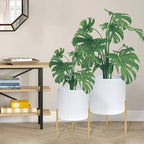 ARNIS Modern Plant Pots, Set of 2 Round Large Planters with Stand, Large Size Metal Pots with Drainage Holes for Living Room, Office, Garden or Balcony, 10.5 &12.25 Inch, White & Gold - Image 2